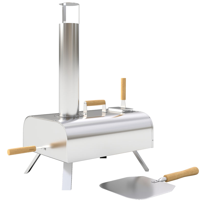 Outsunny - Outdoor Pizza Oven, Portable Wood Pellet Pizza Oven with Pizza Stone and Peel, Foldable Legs, Chimney