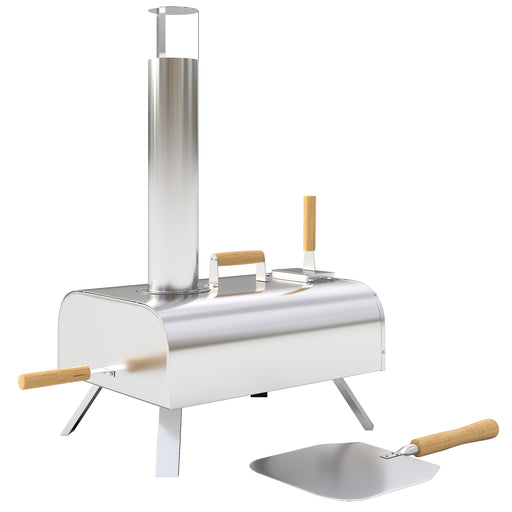 Outsunny - Outdoor Pizza Oven, Portable Wood Pellet Pizza Oven with Pizza Stone and Peel, Foldable Legs, Chimney