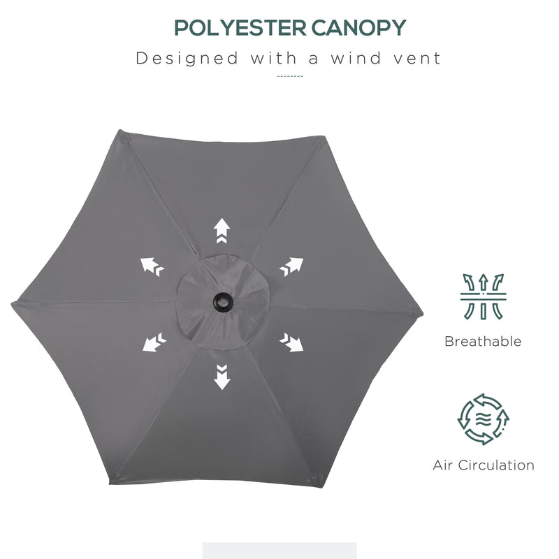 6.6FT Patio Umbrella, Outdoor Parasol with 6 Solid Ribs, Dark Grey