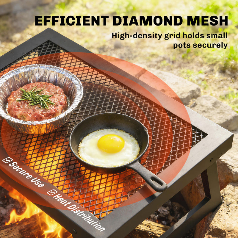 Outsunny - Folding Campfire Grill, 22" x 12" Heavy Duty Carbon Steel Grill Grate with Folding Legs, Black