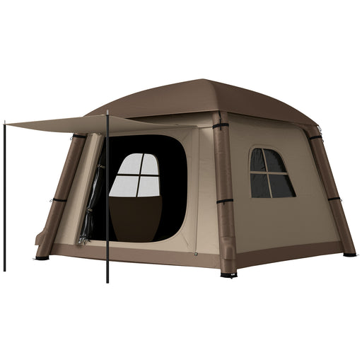 Outsunny - Inflatable Camping Tent, 1-2 Person Glamping Tent with Hand Pump, Blow Up Tent with Doors, Carry Bag, Khaki and Brown