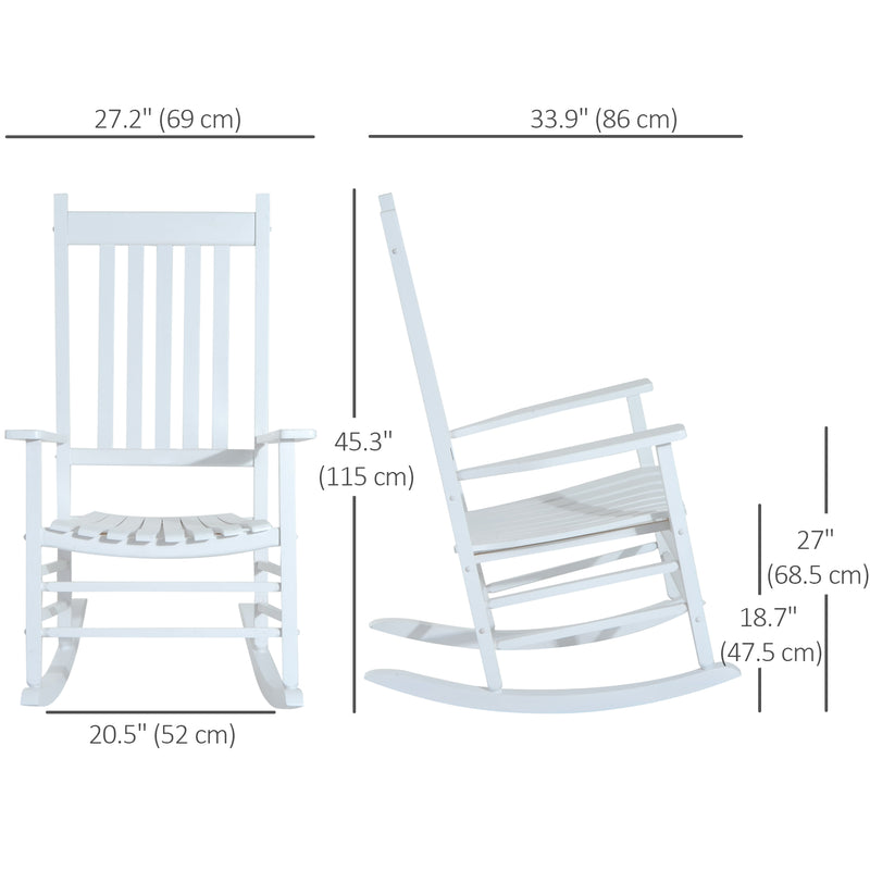 Outsunny - Wooden White Porch Rocking Chair Patio Rocking Single Leisure Reclining Seat Armchair