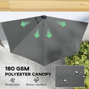 Half Outdoor Patio Umbrella with Solar LED Lights Half Umbrella with Crank 9ft Dark Grey