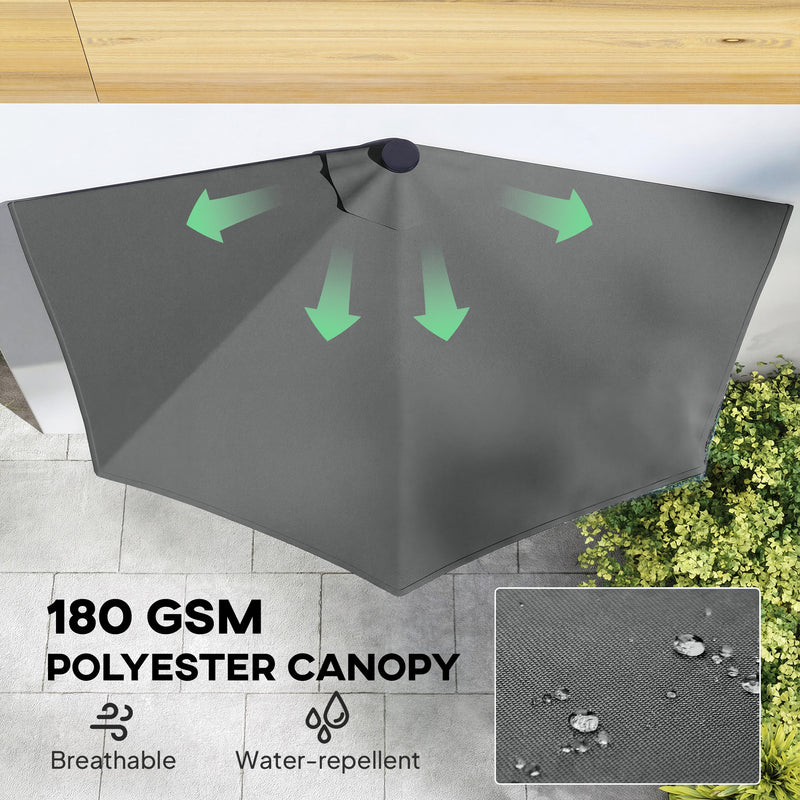 Half Outdoor Patio Umbrella with Solar LED Lights Half Umbrella with Crank 9ft Dark Grey