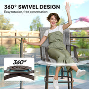 Outsunny - Outdoor Bar Stools Set of 2, Swivel Bar Height Chairs with High Back, Curved Armrests and Steel Frame, Mixed Grey