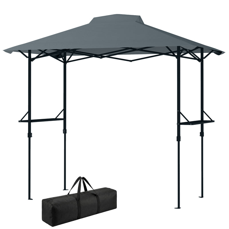 Outsunny - 5 x 8.5 ft Pop Up Grill Gazebo with 2 Shelves, UPF 50+ Outdoor Instant Canopy Portable Shelter with Carry Bag, Dark Grey
