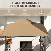 Outsunny - 8' x 5' BBQ Grill Gazebo Tent with Double Tiered Canopy for Outdoor Sun Shade, Khaki