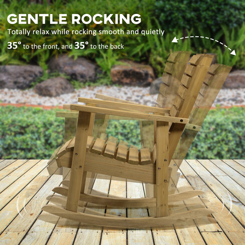 Outsunny - Wooden Outdoor Rocking Chair, Patio Traditional Rocking Chair, Slatted Structure Porch Rocker w/ Armrest for Both Outdoor and Indoor, Light Brown