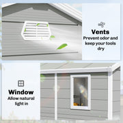 8' x 6' Plastic Garden Storage Shed with Latch Door, Vents, Sloped Roof, Light Grey