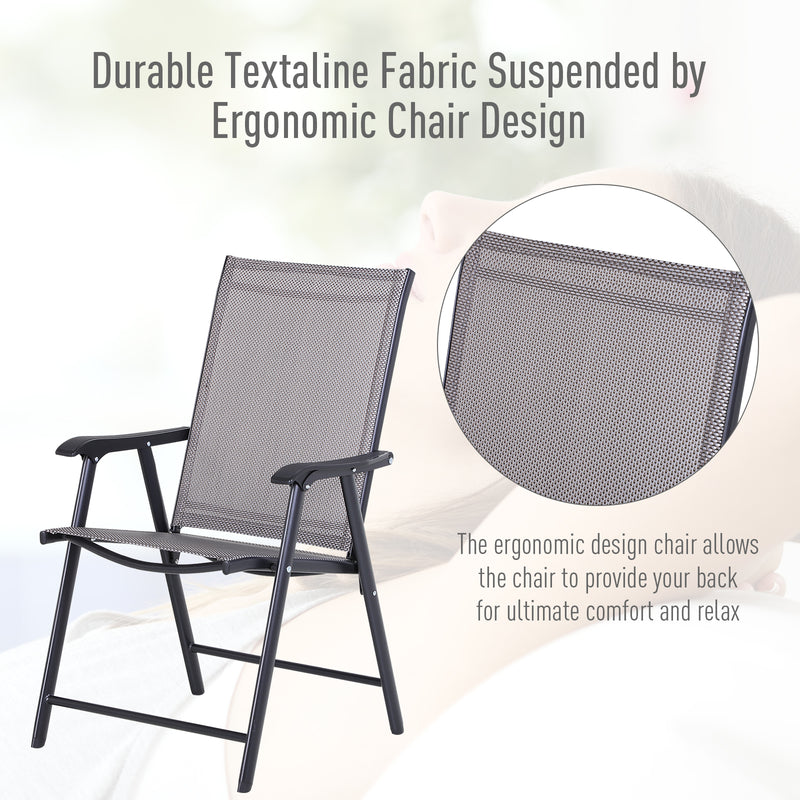 Outsunny - 2-Piece Folding Dining Chair Set for Relaxing on Patio, Balcony, or Garden, Comfortable Outdoor Furniture with Armrests, Grey