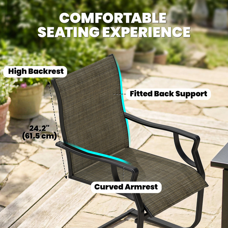 Outsunny - C Spring Motion Patio Chairs Set of 2 with Curved High Backrest, Armrest, All Weather Breathable Fabric, Metal Frame