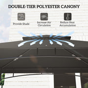 Outsunny - 8' x 5' Barbecue Gazebo, 2-Tier BBQ Gazebo with 2 Side Shelves, Storage Basket, Hanging Hooks, Dark Grey