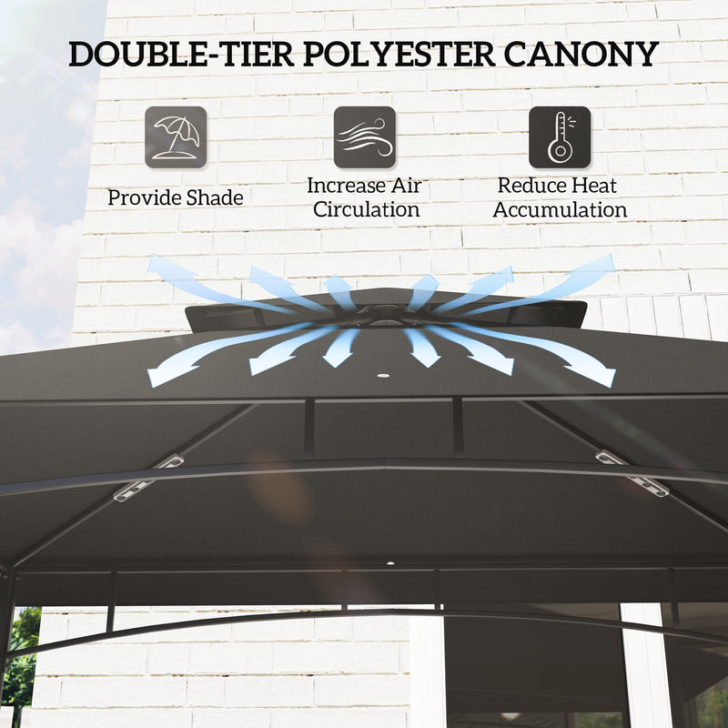 Outsunny - 8' x 5' Barbecue Gazebo, 2-Tier BBQ Gazebo with 2 Side Shelves, Storage Basket, Hanging Hooks, Dark Grey