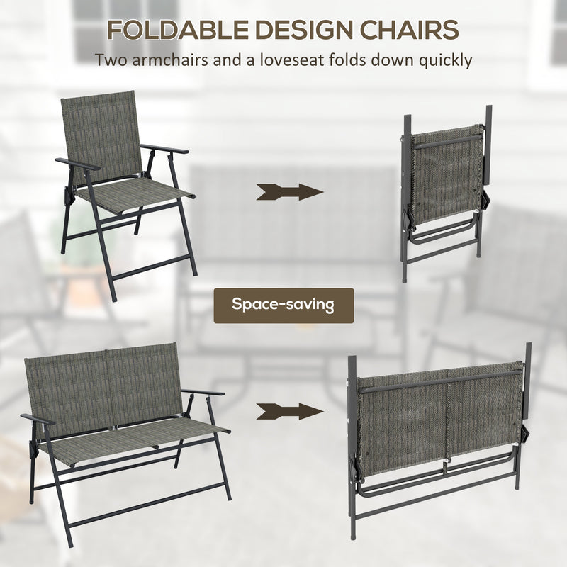 Outsunny - Outdoor 4 Pieces Patio Furniture Set, Garden Set with Two Foldable Armchairs, a Loveseat & Glass Top Table, Mixed Brown