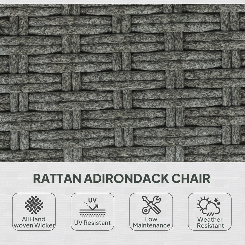 Outsunny - Wicker Adirondack Chair, PE Rattan Outdoor Fire Pit Chair Muskoka Chair with Cushions, Heather Grey