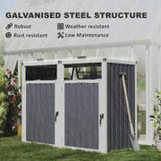 Double Garbage Bin Shed, Lockable Outdoor Storage Shed with Openable Lid, Galvanized Frame for Garden Patio, Dark Grey