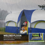 Outsunny - 4 Person Camping Tent, 3 Room Cabin Tent, 3000mm Waterproof and UPF30+ with Sewn in Groundsheet and Carry Bag, Blue
