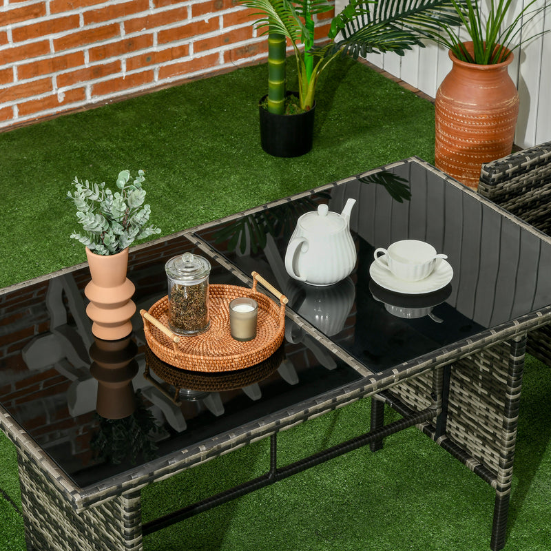 Outsunny - 6-Piece Outdoor Patio Furniture Set with Chairs, Ottomans, Sofa, Glass Top Coffee Table and Cushions, Wicker Rattan Conversation Set for Backyard and Porch, Grey