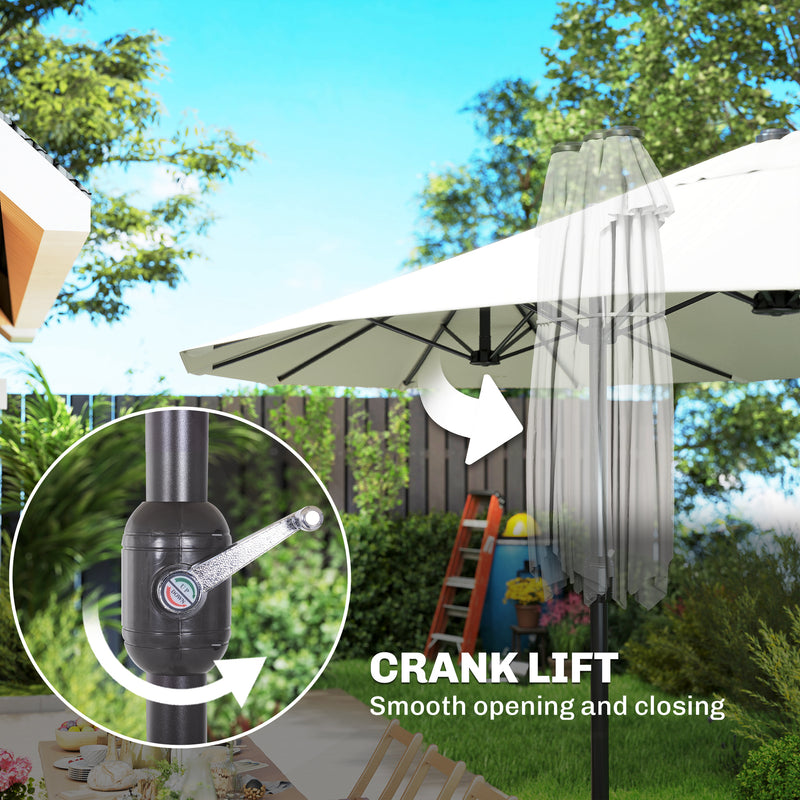 15' Outdoor Patio Umbrella with Twin Canopy Sunshade Steel Table Umbrella with Lift Crank Beige