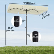 6.5x4ft Rectangle Patio Umbrella Aluminum Tilt Adjustable Garden Parasol Sun Shade Outdoor Canopy Cream White