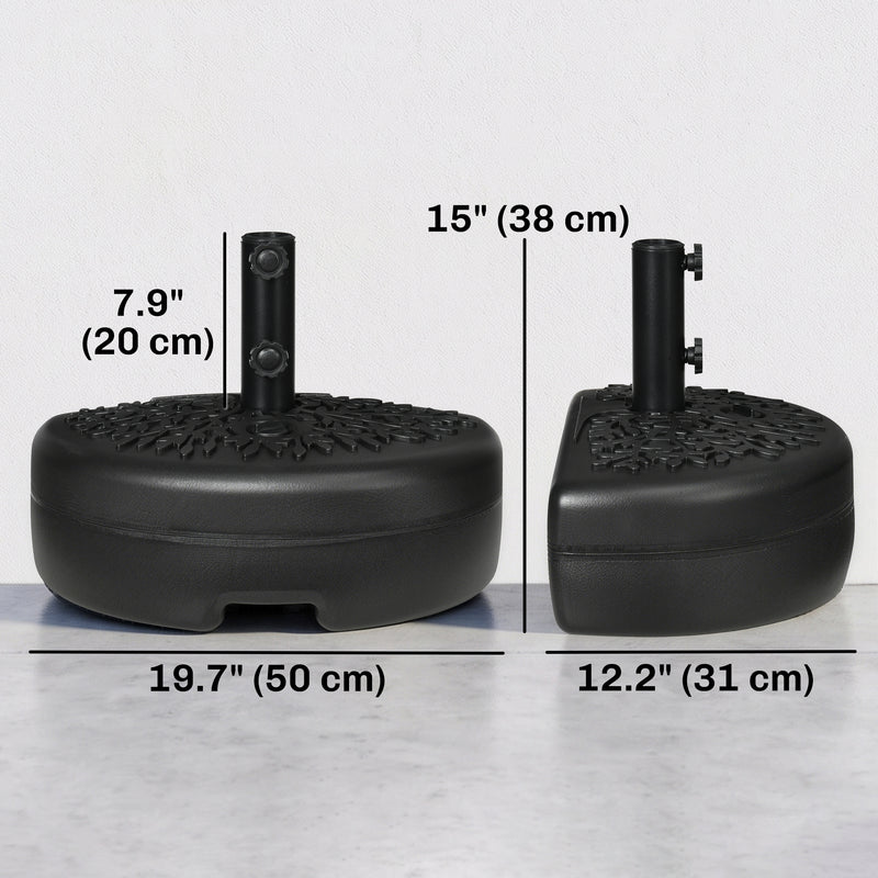 Plastic Half Round Umbrella Base, Sand or Water Filled Half Patio Umbrella Stand Holder 40lb Water or 46lb Sand, Black