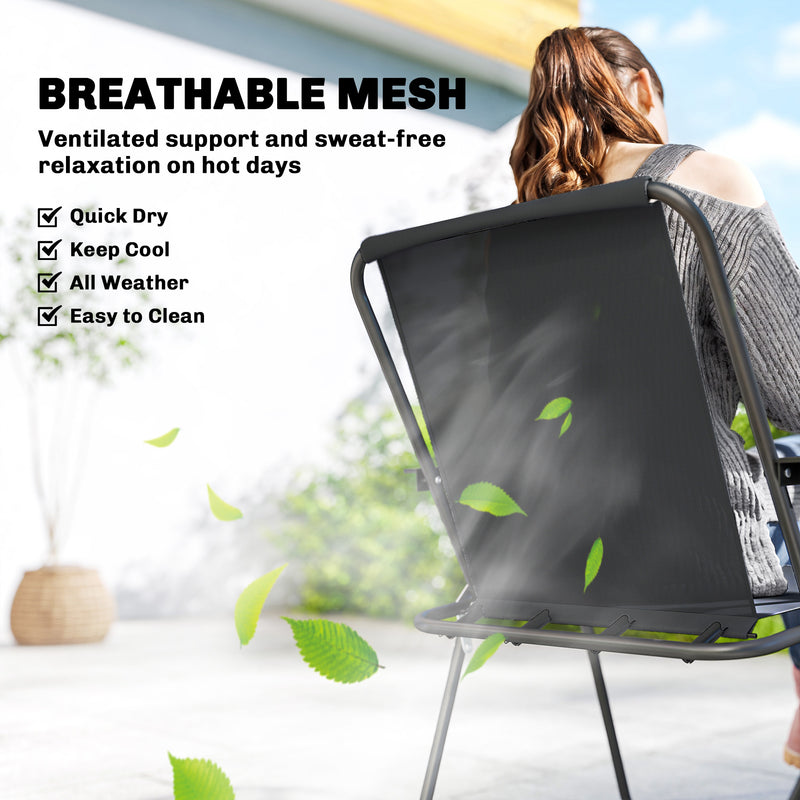 Outsunny - 8 Piece Patio Table and Chairs Set with Folding Chairs, Tempered Glass Tabletop and Umbrella for Garden, Black