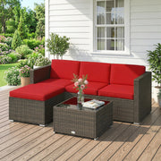 Outsunny - 3 Pieces Patio Furniture Set with Cushions, Outdoor PE Rattan Wicker Conversation Corner Sofa Set with Glass Top Table