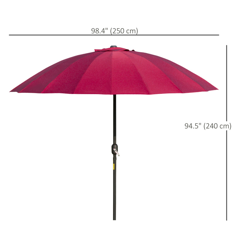 Outsunny - 8ft Shanghai Garden Parasol Umbrella with Crank & Tilt, Adjustable Outdoor Sun Shade, Wine Red — 84D-103WR