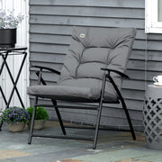 Outsunny - Foldable Lounge Chair, Fabric Upholstered Recliner, Outdoor Lounger with Armrest, Metal Frame for Backyard, Grey