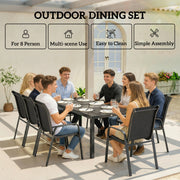 Outsunny - 9 Pieces Patio Set with Stackable Chairs, Patio Dining Set with Glass Top for Garden, Patio, Backyard, Black