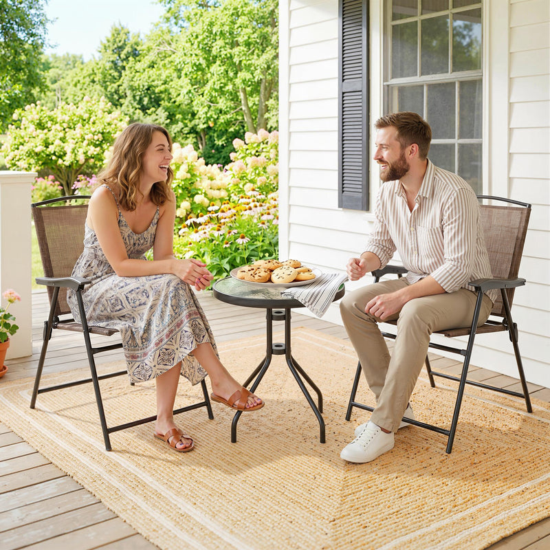 Outsunny - Folding Outdoor Bistro Set, Patio Table and Chairs with Reclining Backrest and Round Dining Table, Brown