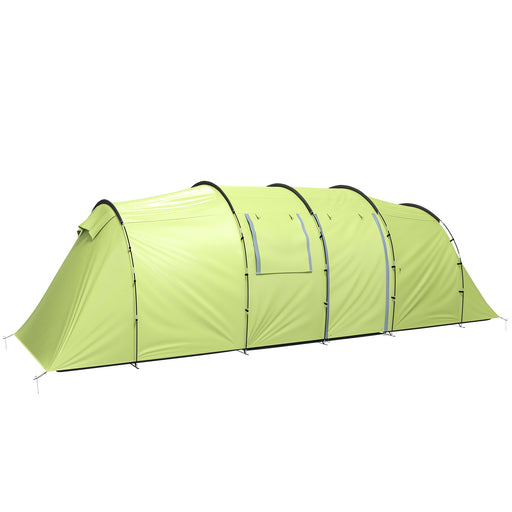 Outsunny - 6 Person Camping Tent with Porch, Large Family Tent with 2 Bedroom and Living Room, Light Green