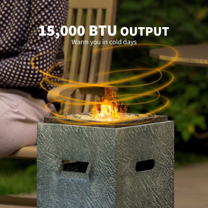 Outsunny - 16.5" x 11" x 22.4" Propane Fire Pit Table with Fountain, 15000 BTU Outdoor Gas Fire Table with LED Light Adjustable Water Flow, Fire Fountain Water with Glass Rocks, Grey