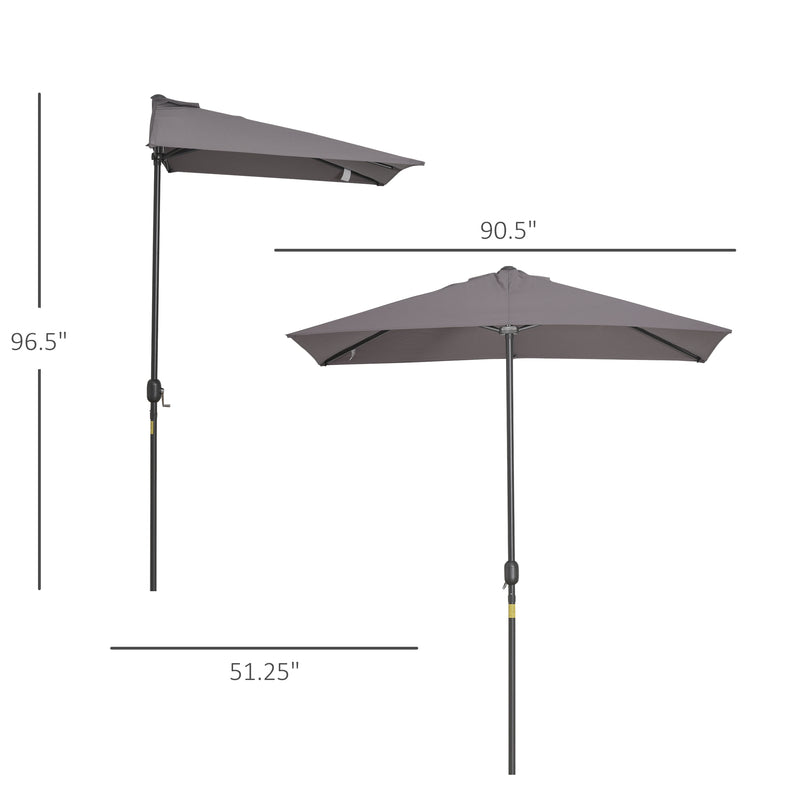 Outsunny - 8ft Half Round Umbrella Outdoor Balcony Parasol Patio Garden Outdoor Window Sun Shade w/ 5 Ribs — 84D-074GY