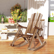 Outsunny - Wooden Outdoor Rocking Chair, Oversized Adirondack Patio Rocker with High Back and Slatted Seat, Carbonized
