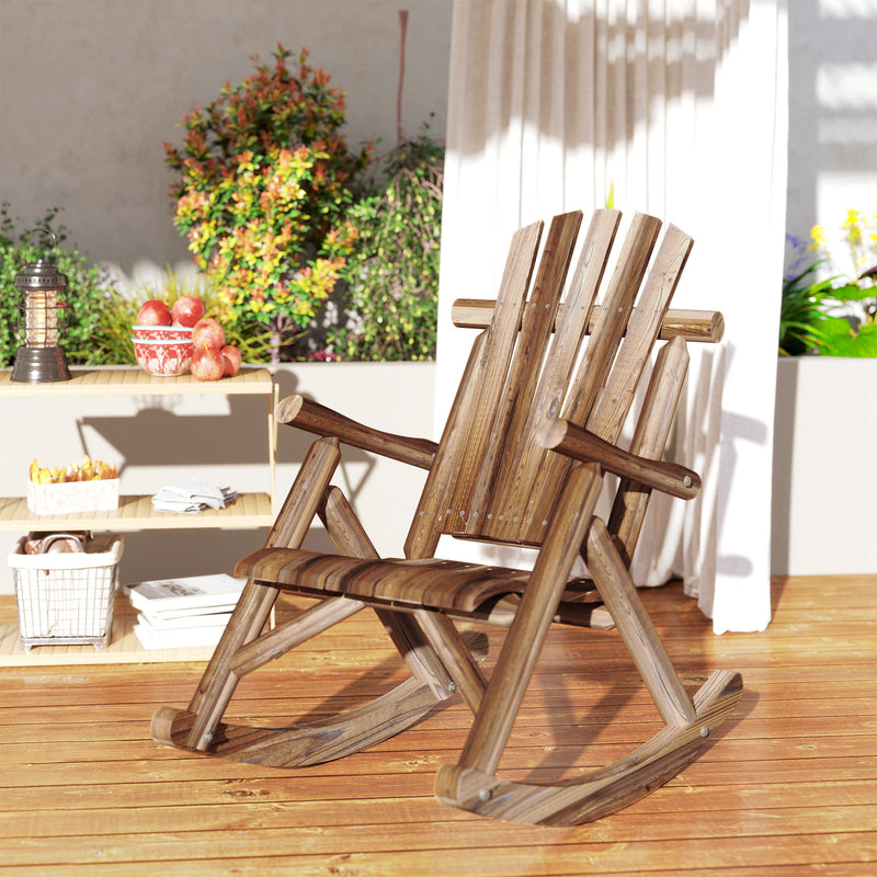 Outsunny - Wooden Outdoor Rocking Chair, Oversized Adirondack Patio Rocker with High Back and Slatted Seat, Carbonized