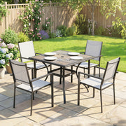 Outsunny - 5 Piece Outdoor Patio Dining Set, Dining Table and 4 Stackable Chairs with Umbrella Hole, Shelf
