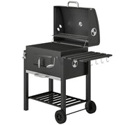 Outsunny - BBQ Trolley Charcoal Grill Portable Stainless Steel Barbecue Tool Kits w/ Wheels Side Shelf for Camping Hiking Picnic