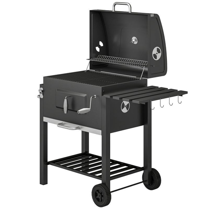 Outsunny - BBQ Trolley Charcoal Grill Portable Stainless Steel Barbecue Tool Kits w/ Wheels Side Shelf for Camping Hiking Picnic