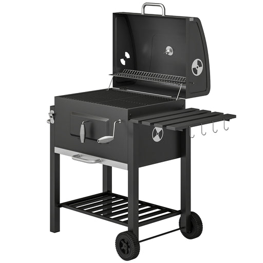 Outsunny - BBQ Trolley Charcoal Grill Portable Stainless Steel Barbecue Tool Kits w/ Wheels Side Shelf for Camping Hiking Picnic