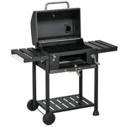 Outsunny - Charcoal BBQ Grill Smoker with Adjustable Charcoal Pan and Galvanised Steel Shell, Barbecue Grill Trolley with Storage