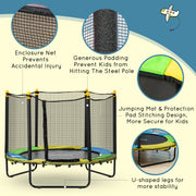 Qaba 4.6FT Trampoline for Kids with Enclosure Net for Ages 3-6, Indoor Outdoor Use, Black