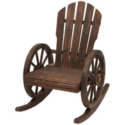 Outsunny - Patio Wooden Rocking Chair, Wagon Outdoor Rocker Chair with Slatted Design and Wheel Armrests for Garden, Carbonized