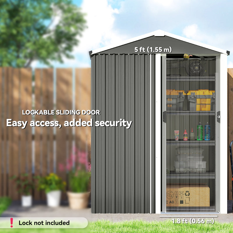 4.5 x 3ft Outdoor Storage Shed, Waterproof Metal Garden Shed with Lockable Door for Backyard, Patio, Lawn, Light Grey