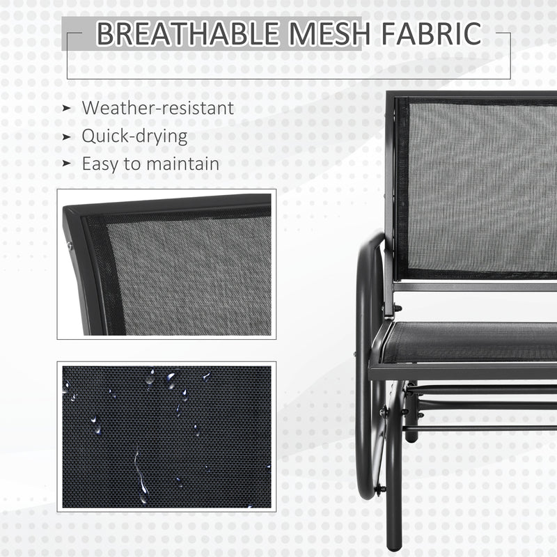 Outsunny - Patio Glider Outdoor Glider Chair with Breathable Mesh Seat & Backrest, Armrests and Metal Frame, Black