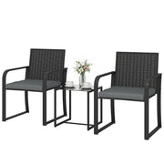 Outsunny - Outdoor Bistro Set, 3 Piece Wicker Patio Furniture with Mesh Seat, Glass Table, Cushions for Porch, Balcony, Grey