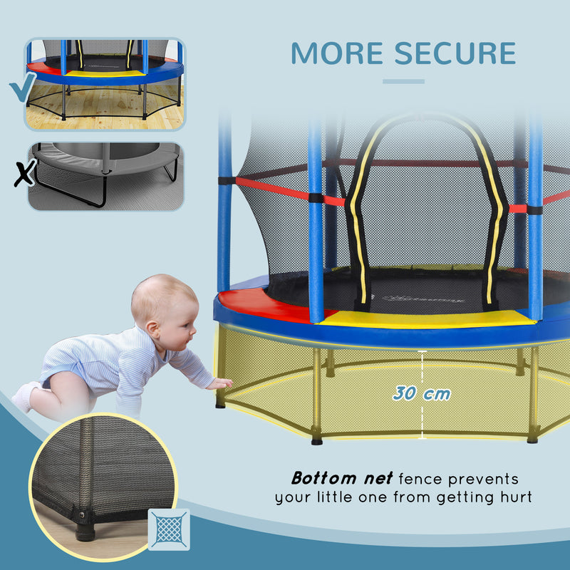 Aosom 55" Kids Trampoline with Enclosure Net for Indoor/Outdoor, Trampoline for Boys and Girls Age 3-6 Years, Multi-Coloured