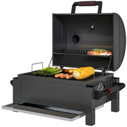 Outsunny - Tabletop Charcoal Smoker, Portable BBQ with Ash Catcher and Thermometer for Backyard, Camping, Picnic, Black