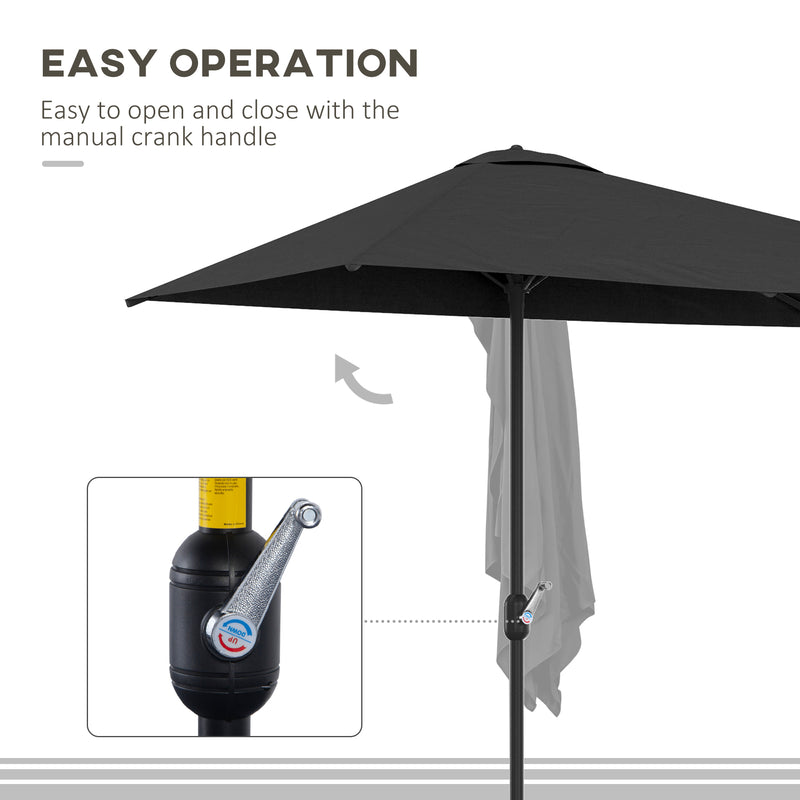 Outsunny - 8ft Half Round Umbrella Outdoor Balcony Parasol Patio Garden Outdoor Window Sun Shade w/ 5 Ribs, Black — 84D-074V00BK