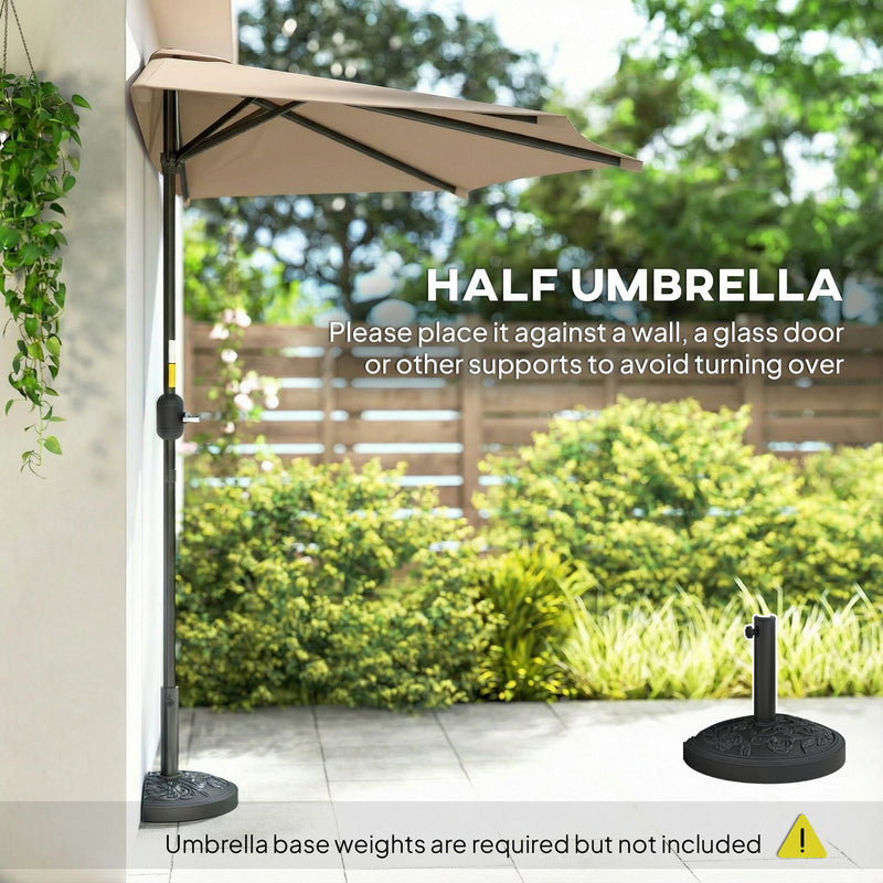 Outsunny - 9.8ft Half Umbrella Semi Round Patio Parasol with Crank Handle, Top Vent for Garden, Balcony - NO BASE INCLUDED, Coffee — 84D-008V00CF